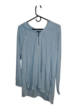 Womens Neiman Marcus Light Blue Half-Zip Hooded Pullover Size XL